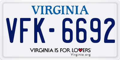 VA license plate VFK6692