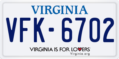 VA license plate VFK6702