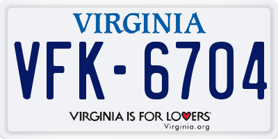 VA license plate VFK6704