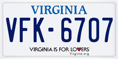 VA license plate VFK6707