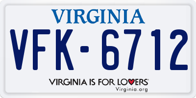 VA license plate VFK6712