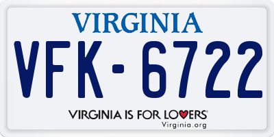 VA license plate VFK6722