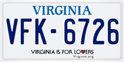 VA license plate VFK6726