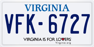VA license plate VFK6727