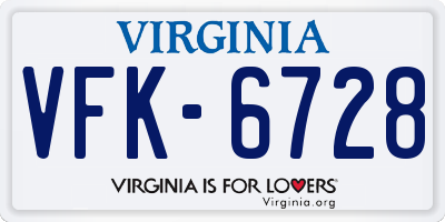 VA license plate VFK6728