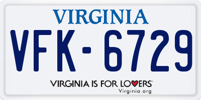 VA license plate VFK6729
