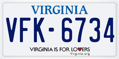 VA license plate VFK6734