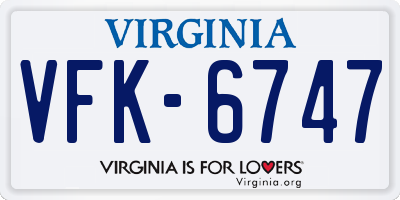 VA license plate VFK6747