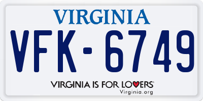VA license plate VFK6749