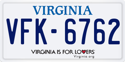 VA license plate VFK6762