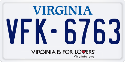 VA license plate VFK6763