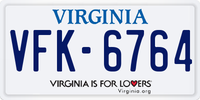 VA license plate VFK6764