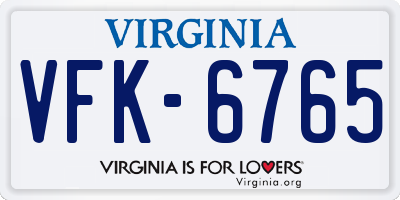 VA license plate VFK6765