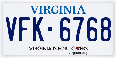 VA license plate VFK6768