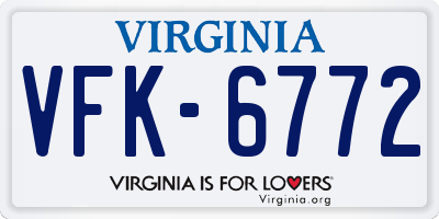 VA license plate VFK6772