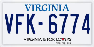 VA license plate VFK6774