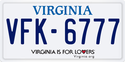 VA license plate VFK6777