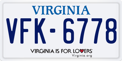 VA license plate VFK6778