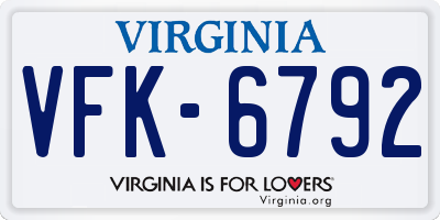 VA license plate VFK6792