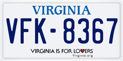 VA license plate VFK8367
