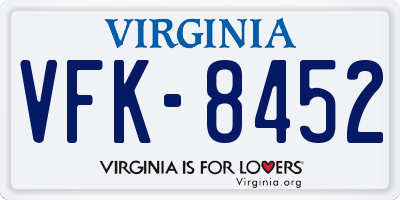 VA license plate VFK8452