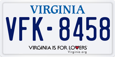 VA license plate VFK8458