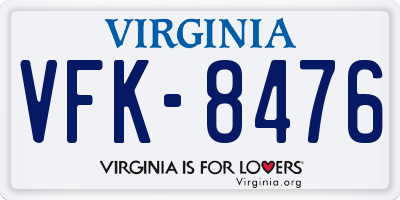 VA license plate VFK8476
