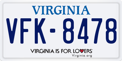 VA license plate VFK8478