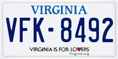 VA license plate VFK8492