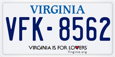 VA license plate VFK8562