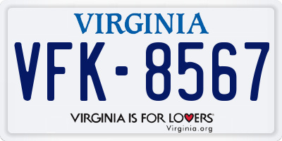 VA license plate VFK8567