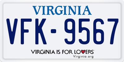 VA license plate VFK9567