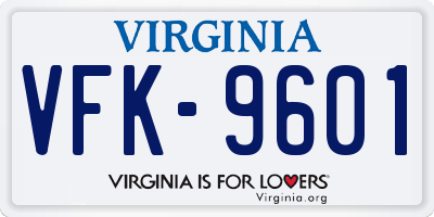 VA license plate VFK9601
