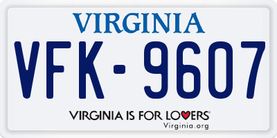 VA license plate VFK9607