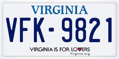 VA license plate VFK9821
