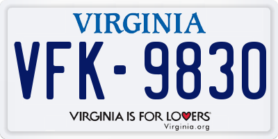 VA license plate VFK9830