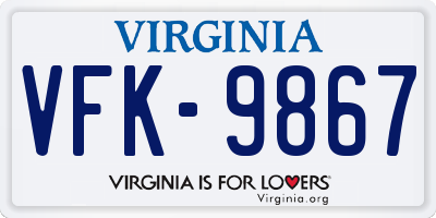 VA license plate VFK9867