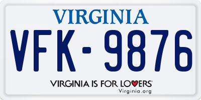 VA license plate VFK9876