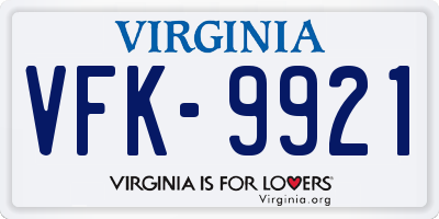 VA license plate VFK9921
