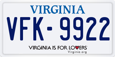 VA license plate VFK9922