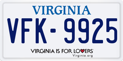 VA license plate VFK9925
