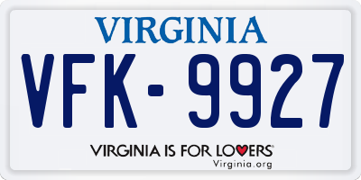 VA license plate VFK9927