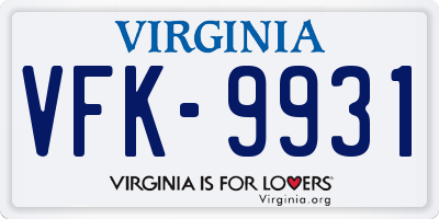 VA license plate VFK9931