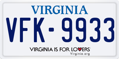 VA license plate VFK9933