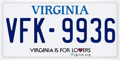 VA license plate VFK9936