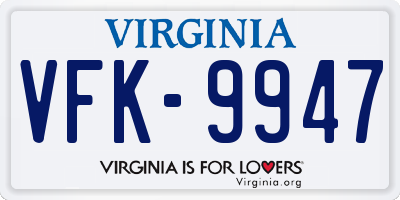 VA license plate VFK9947