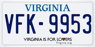 VA license plate VFK9953