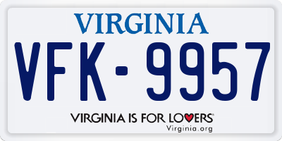 VA license plate VFK9957