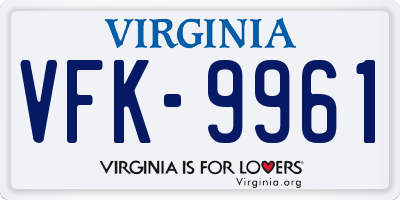 VA license plate VFK9961