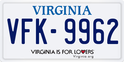 VA license plate VFK9962